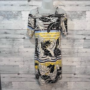 H&M Tropical Floral Cold Shoulder Fitted Dress Stretch Size M